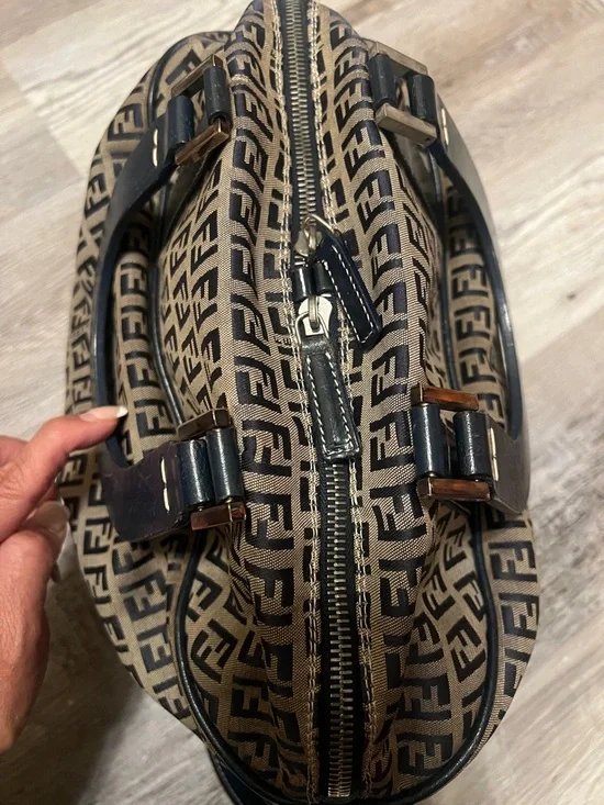 Fendi Brown & Navy FF Logo two way Bag - Picture 10 of 11